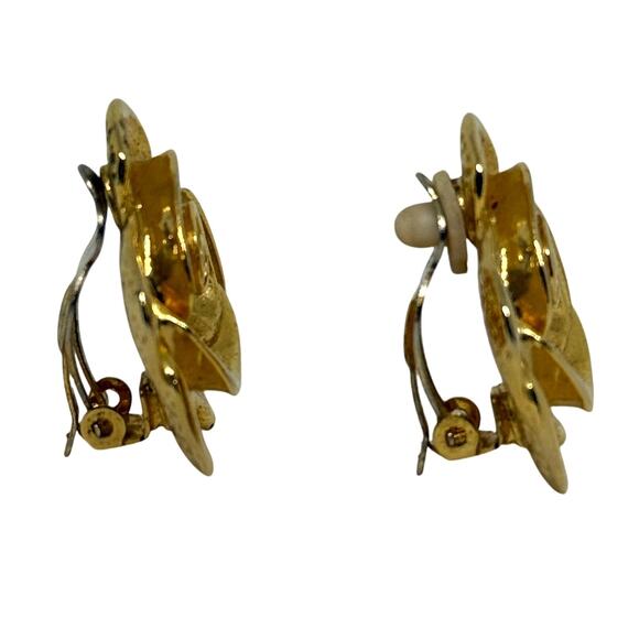 Gold-Tone Rose Flower Clip-On Earrings Vintage Spiral Petal Design 1.25" Floral - Picture 3 of 4